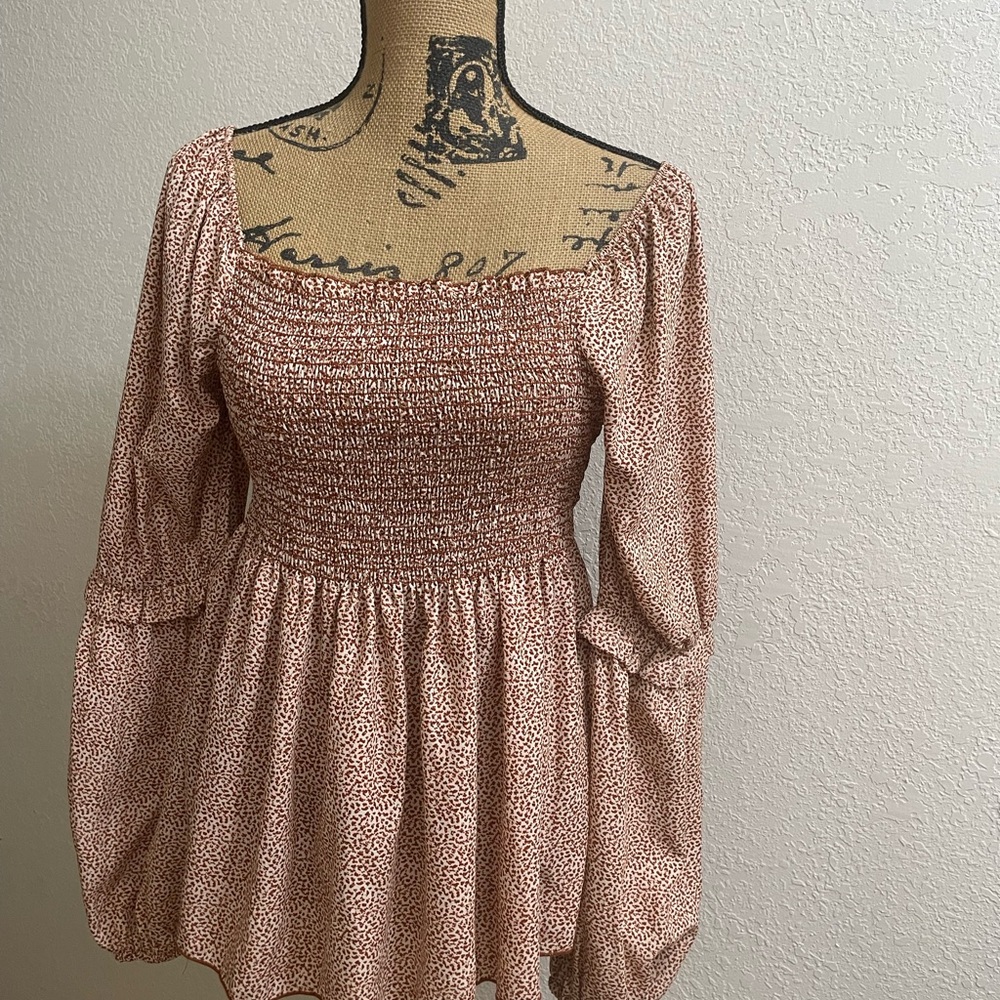 NWT Hailey & Co. Top Peasant,Prairie Long Sleeve Women’s Size M Brown And Cream